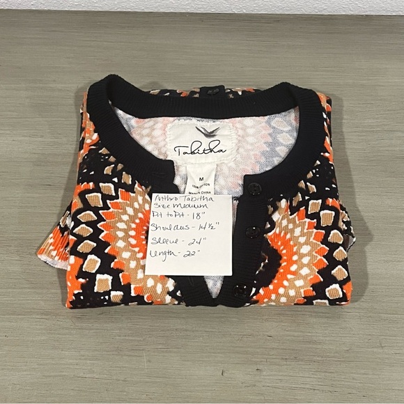 Tabitha Anthropologie Odval Art Deco Geo Print Button Up Cardigan Sweater M - Picture 8 of 8